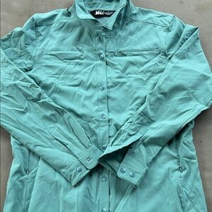 REI Sahara Long Sleeve Hiking Travel Outdoor Shirt with 4 Zipper Pockets Size L